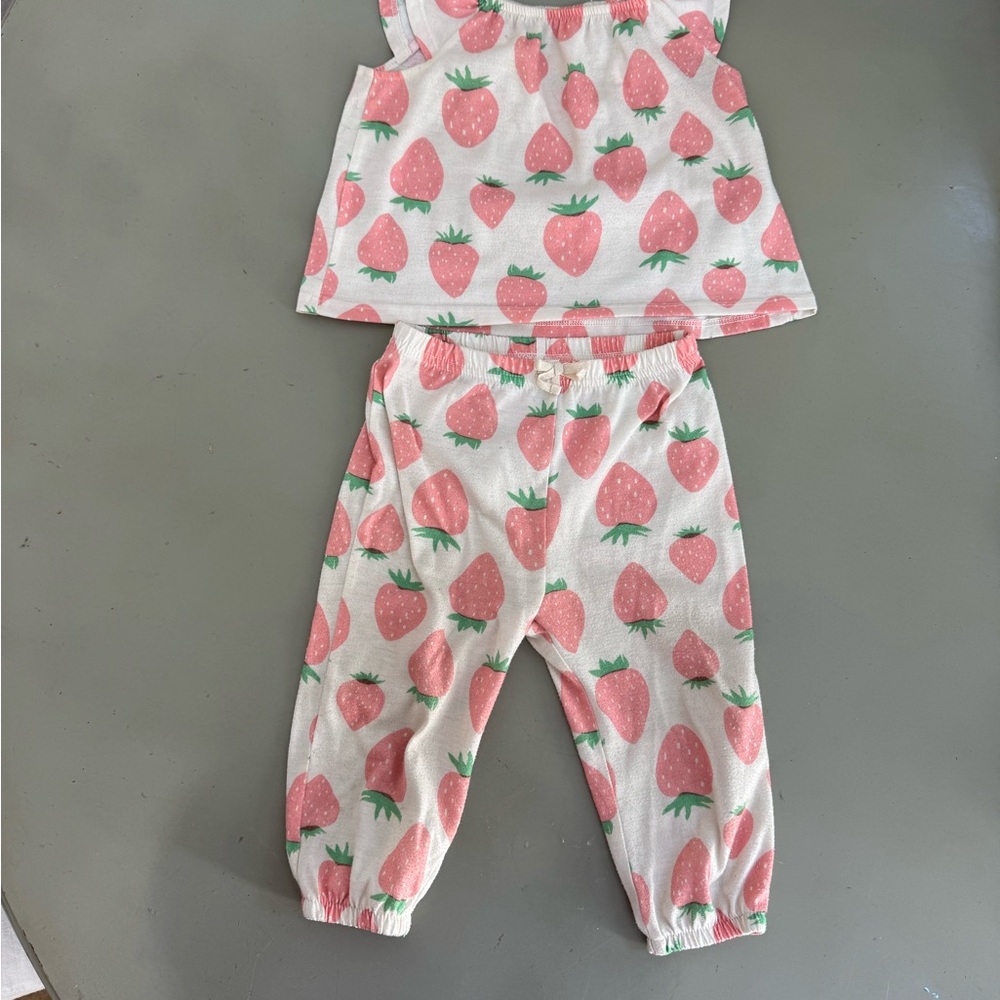 Old Navy Pink and Green Strawberry Toddler Pajama Set